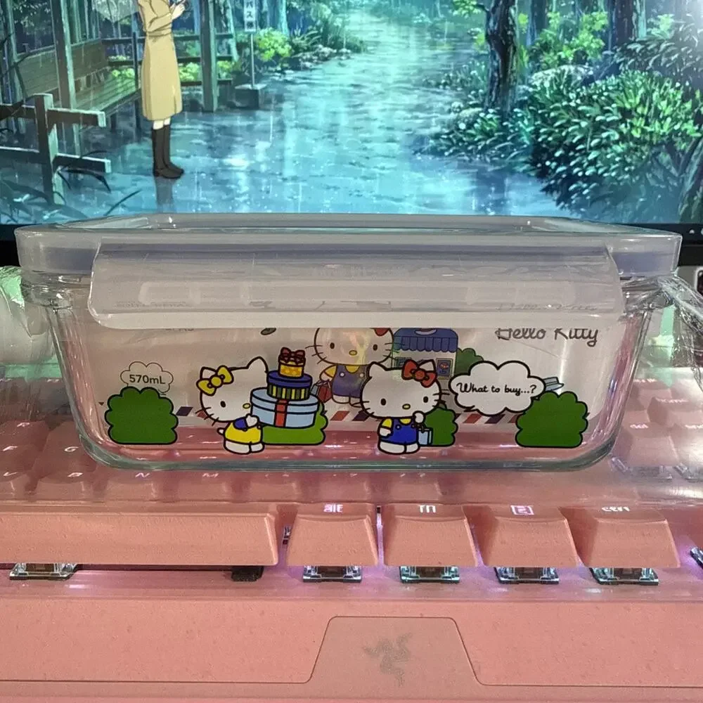 Hello Kitty Storage Container Glass Bento Box Food Lid 4 Flap Snap Sanrio 2023